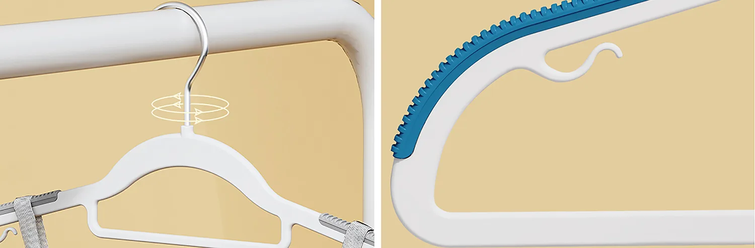 integrated rubber anti-slip strips and 360 rotating metal hook detail