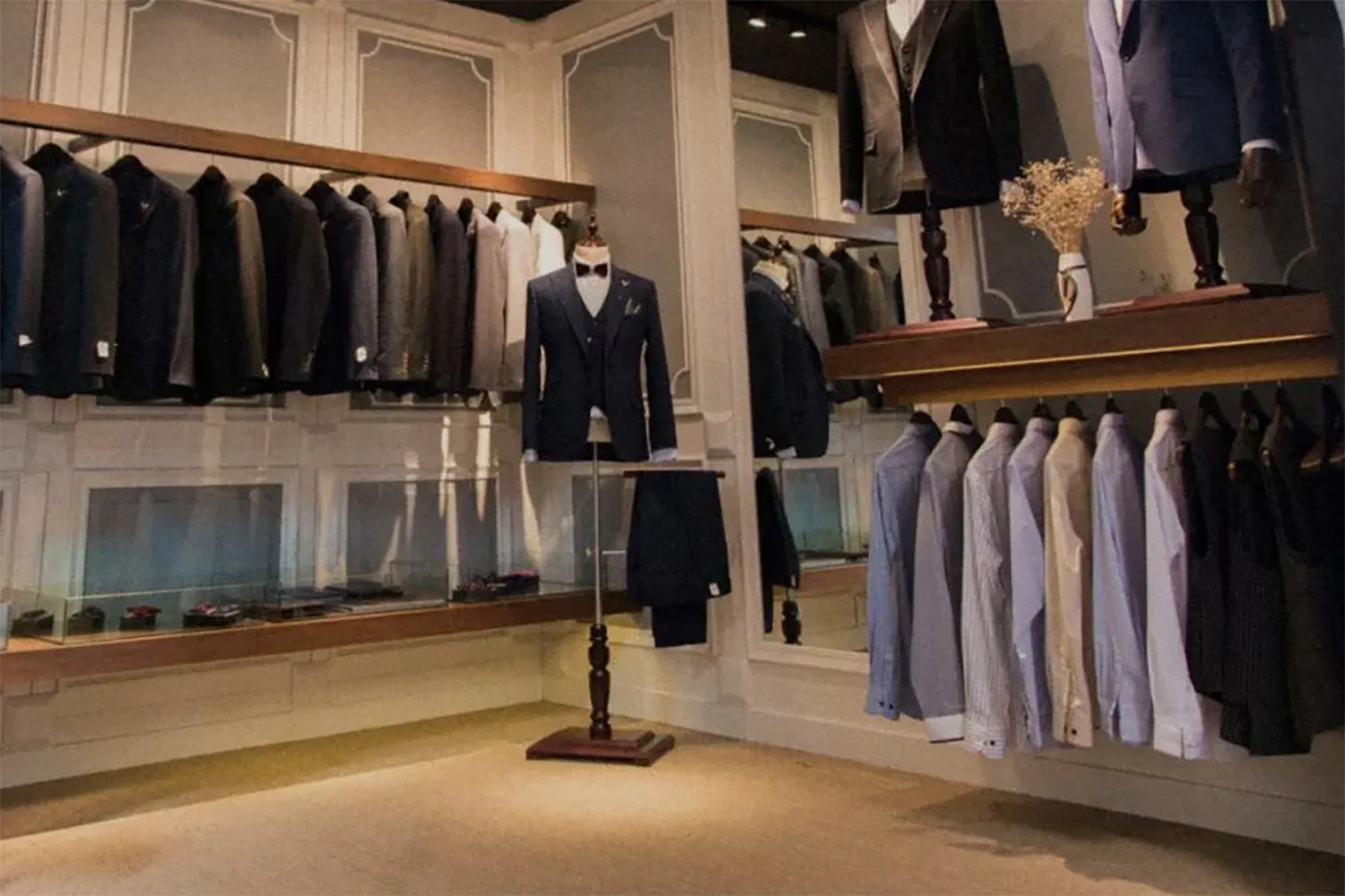 velvet suit hangers displayed with luxury garments