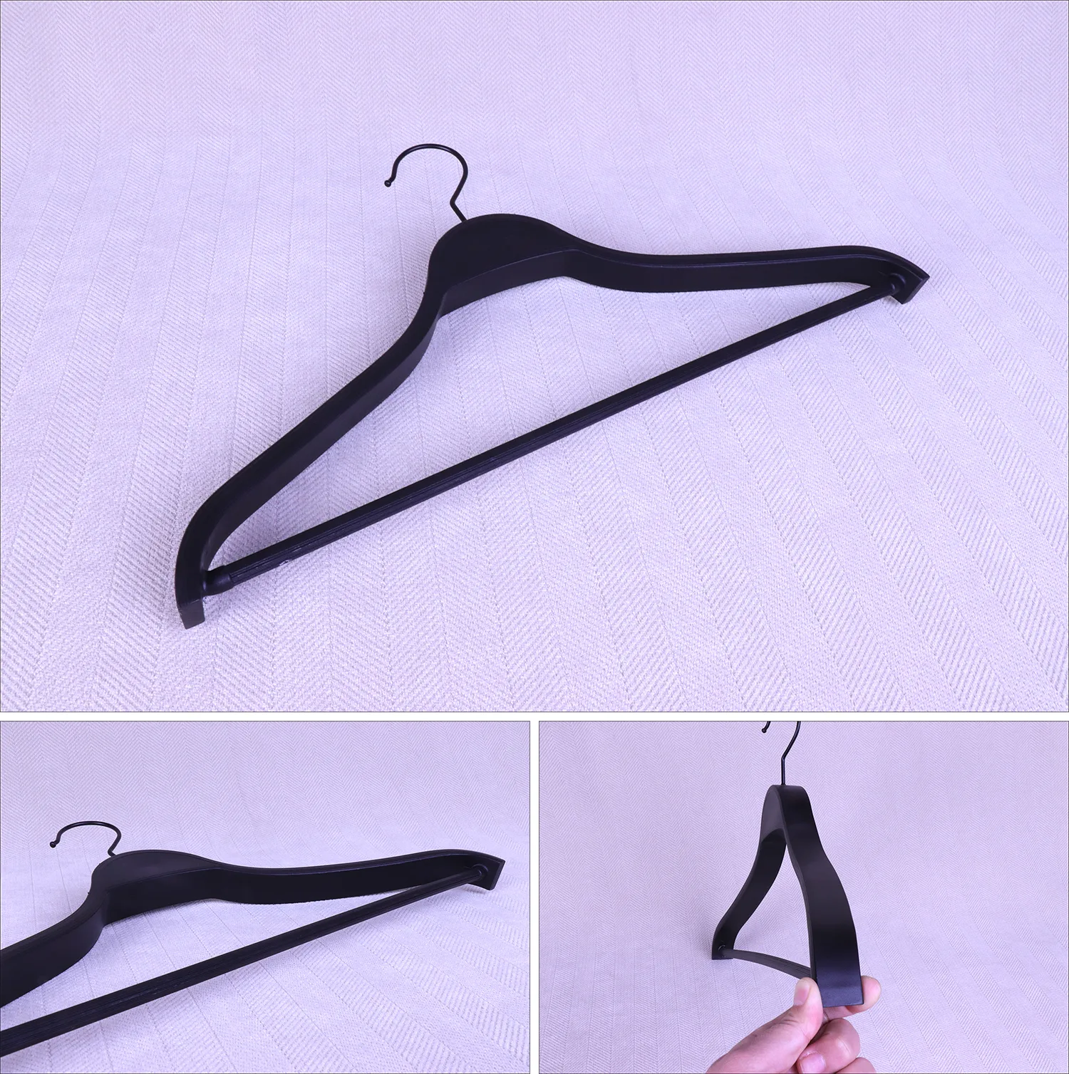 curved shoulder design to prevent garment deformation