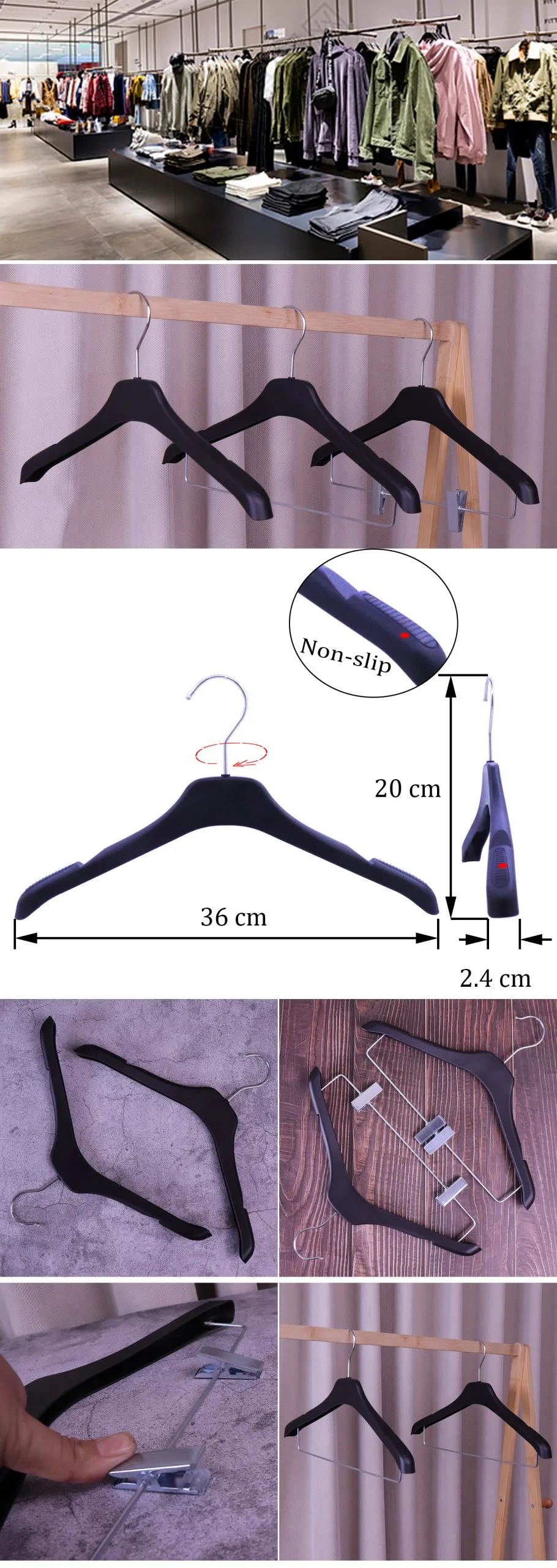 36cm maßgeschneiderte rutschfeste Kunststoff-Anzugbügel mit Clips