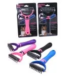 Cepillo de doble cara con mango de silicona para mascotas, peine abierto para gatos y perros, seguro para desmatar, peinado y grooming