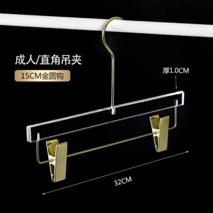 Transparent acrylic clothes hanger with metal clips wholesale