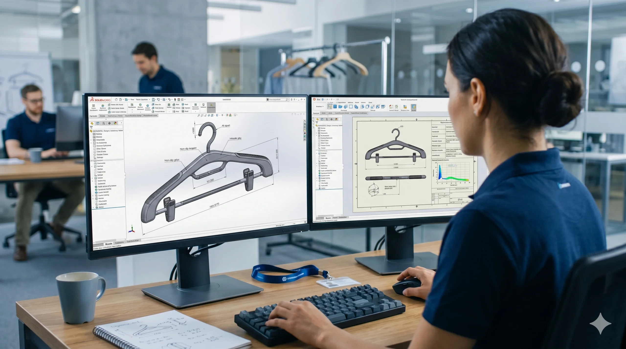 In-house engineer creating ergonomic 3D CAD design for ODM clothes hanger