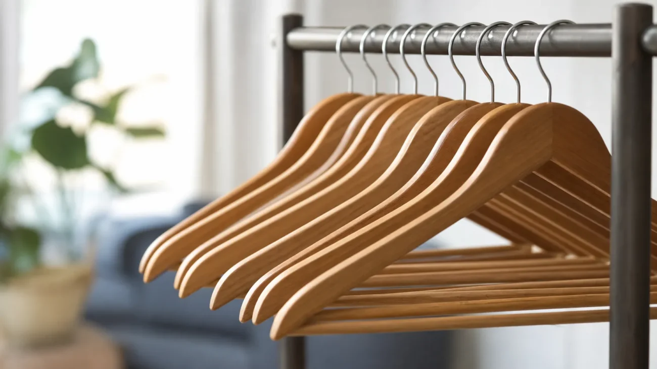Premium wooden coat hangers with durable swivel hooks non slip design and elegant finishes for organized closets