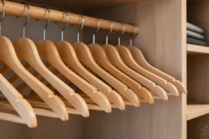 Wooden clothes hangers for bulk closet storage with smooth finish sturdy hooks and premium styles for shirts suits and coats