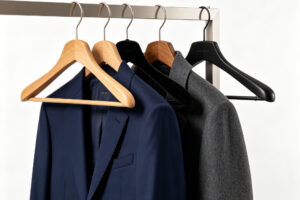 best hangers for suits - wood velvet and plastic wide shoulder hangers displaying suits and coats