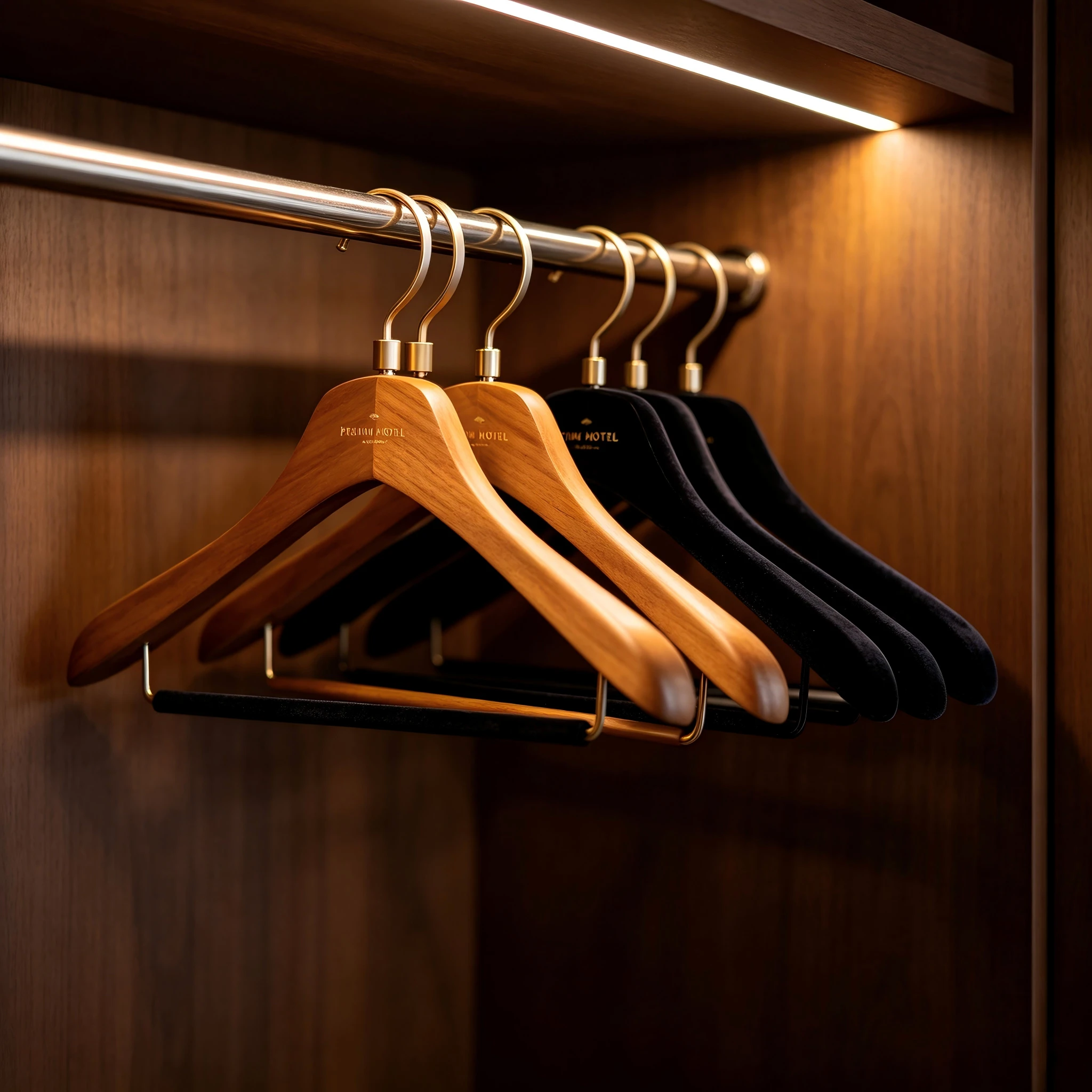 best hangers for hotels - luxury hotel closet with wooden anti-theft and velvet hangers