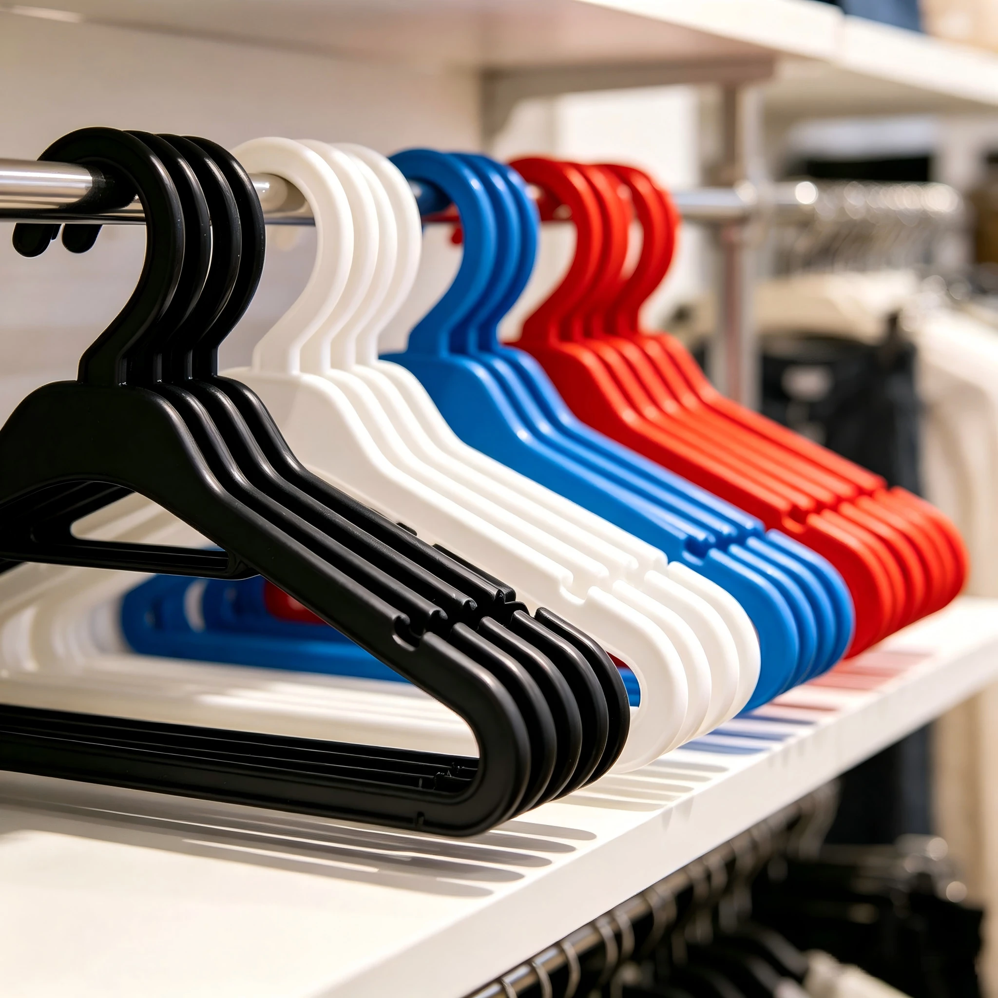 plastic clothes hangers wholesale - stack of colored plastic hangers for retail and hotel use
